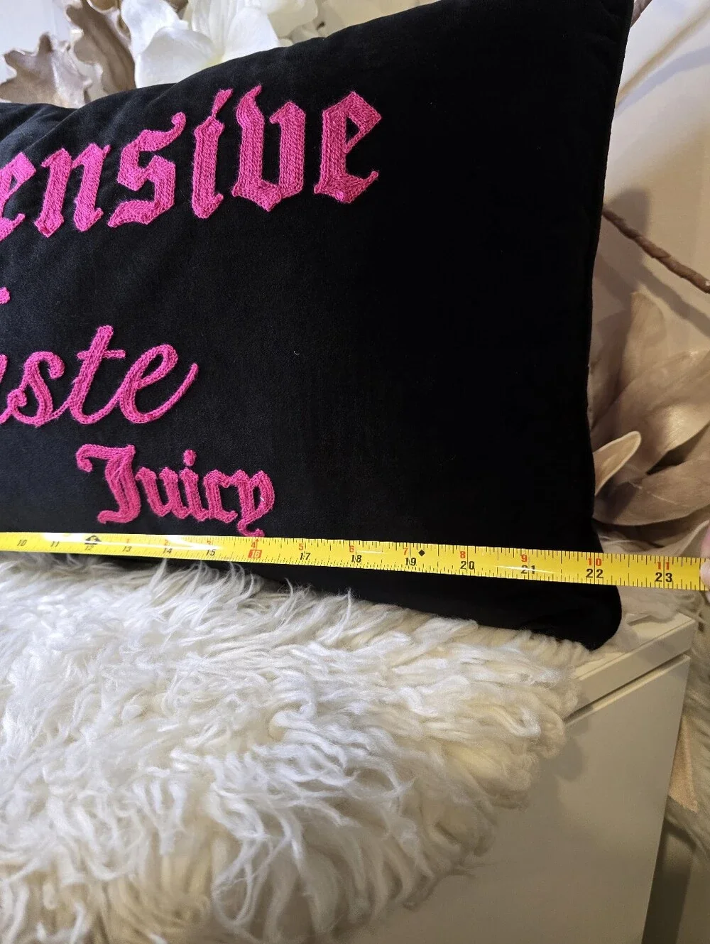 Juicy Couture  Velour hot pink Accent Decor Pillow Approximately 21” x 11” x 7”